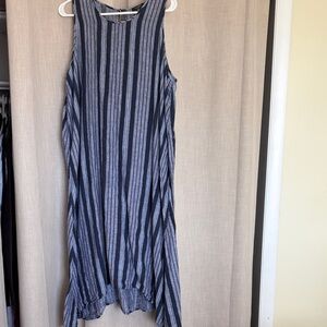 Lord & Taylor Navy and Gray Striped High Low Dress